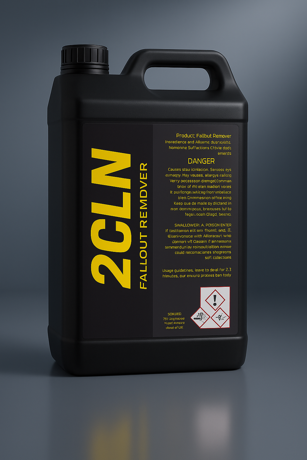 Black container labeled '2CLN Fallout Remover' on a gray background 2.5L fallout remover